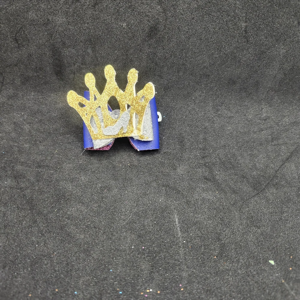 Hand Crafted Gold and Blue Kids Crown Hair Clip Faux Leather